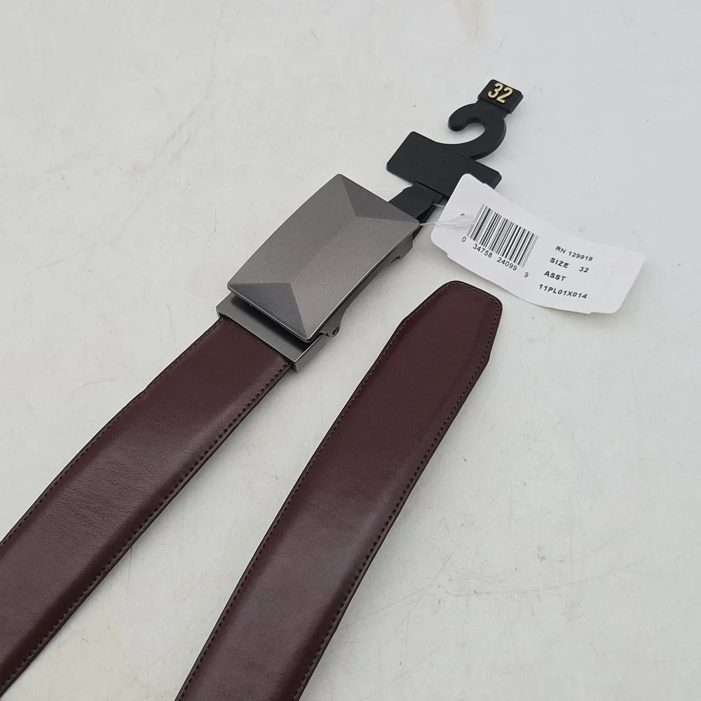 Structure Belt Brown Faux Leather Mens 32 Nickel Gunmetal Buckle‎ New